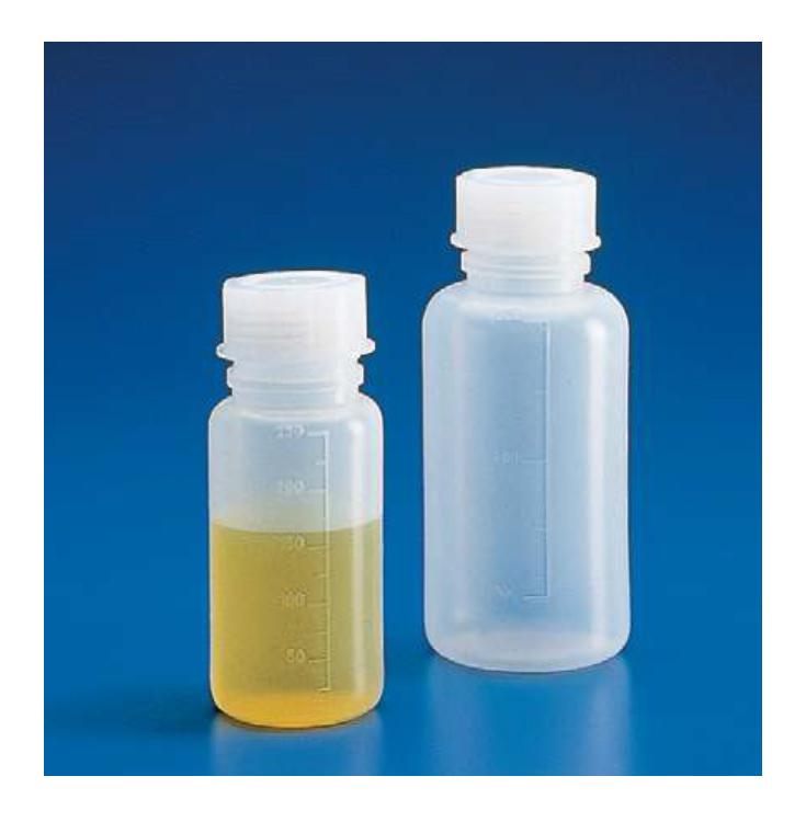 Frasco PE, graduado, boca larga, 100 ml